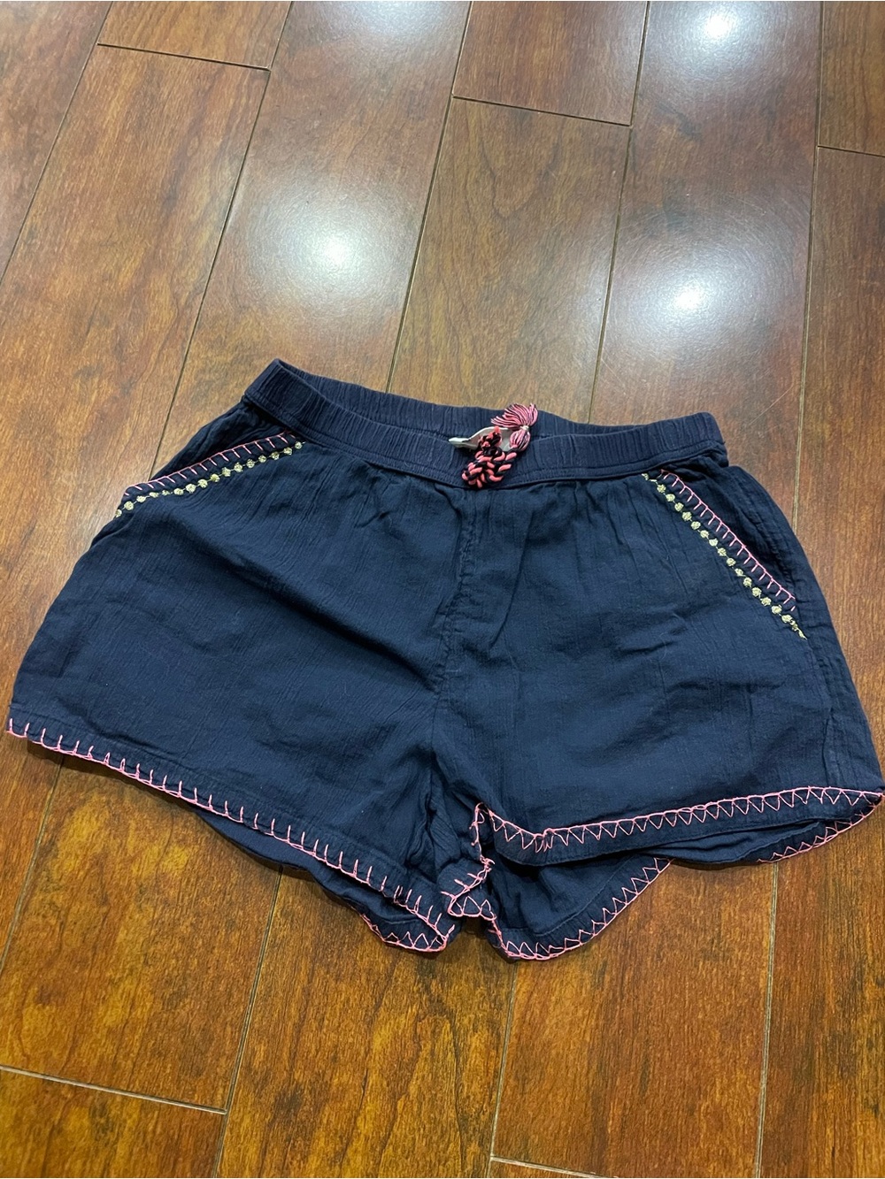 H&M Navy Athletic Shorts with Pink Trim and Drawcord